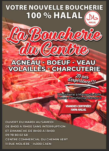 Venez découvrir La Boucherie du Centre dans la galerie commerciale du chemin vert à Caën. Votre nouvelle boucherie 100% Halal.