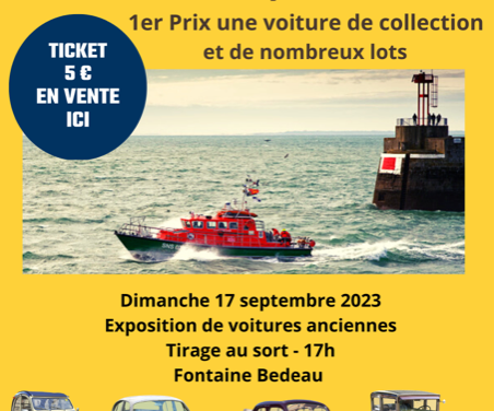 Grande Tombola Solidaire au bénéfice de la SNSM (Granville 50 Manche) pour l’achat d’un nouveau canot. 1er prix une voiture de collection et de nombreux lots. Retrouvez nous à la braderie de Granville les 20 et 21 Août 2023 pour participer !